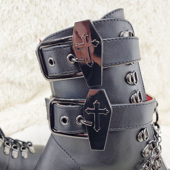 Vivika Goth Granny Ankle Boots Coffin Straps & Chain - Picture 16 of 16